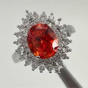 Rings Statement Women’s Jewelry Orange Oval Halo Diamond CZ Silver Plated